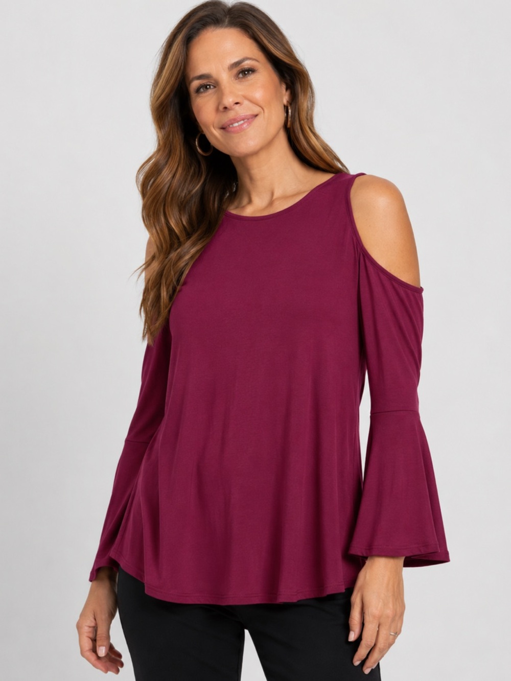 DG2 by Diane Gilman Burgundy Cold Shoulder Bell Sleeve Top — Size XL - NWT